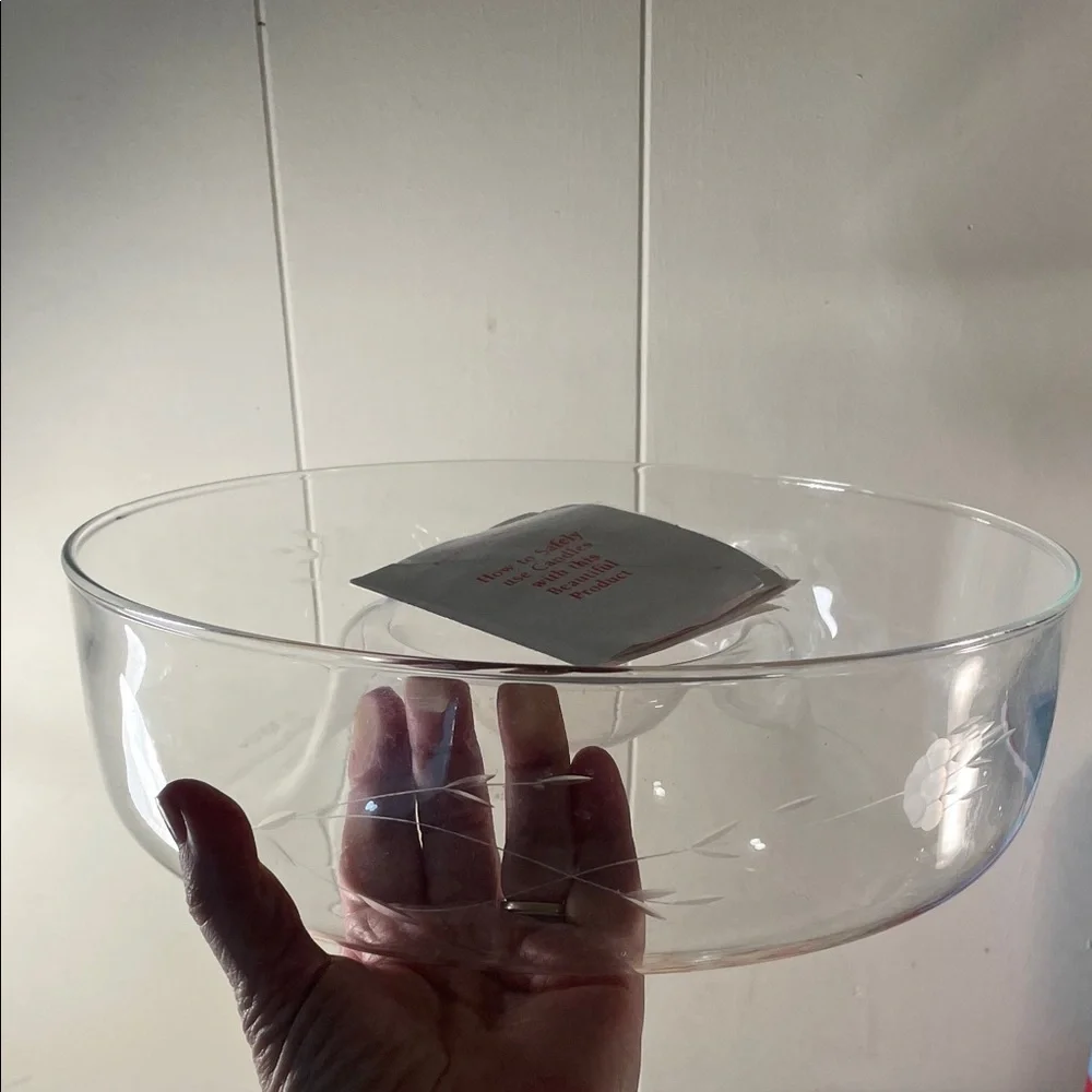 Princess House Heritage Clear Glass Etched Floral Serving Chip & Dip Large Bowl